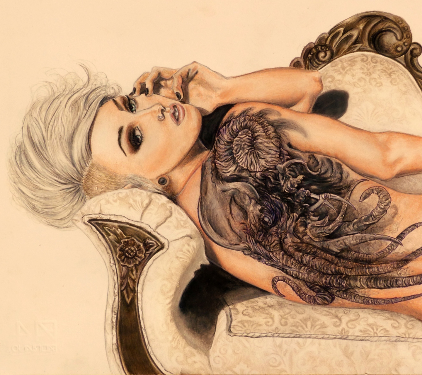 Sfondi Drawing Of Girl With Tattoo 1440x1280