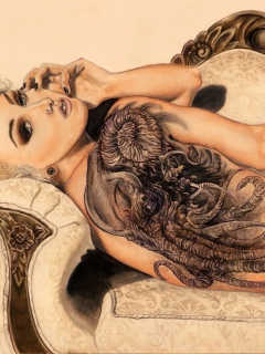 Drawing Of Girl With Tattoo wallpaper 240x320
