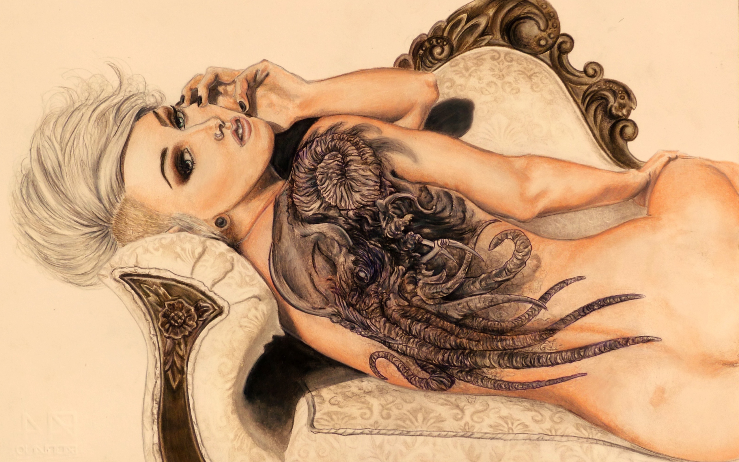 Das Drawing Of Girl With Tattoo Wallpaper 2560x1600