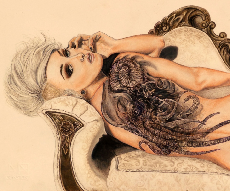 Sfondi Drawing Of Girl With Tattoo 960x800