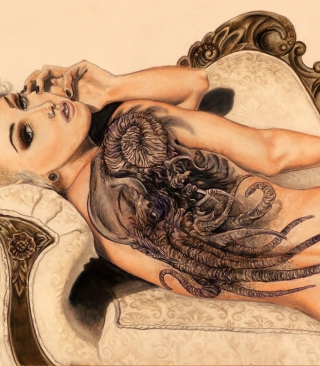 Drawing Of Girl With Tattoo sfondi gratuiti per 640x1136