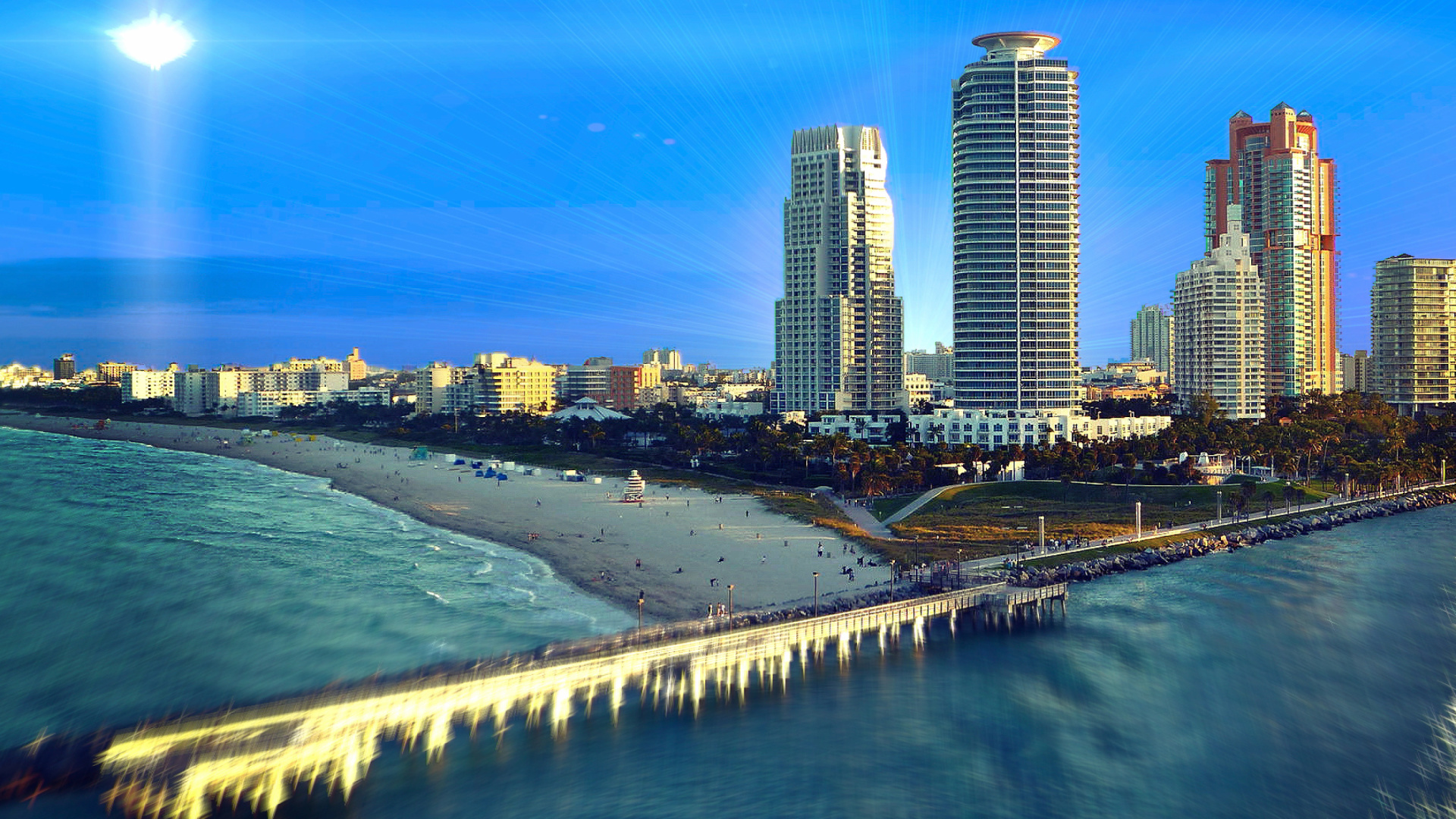 Miami Beach with Hotels wallpaper 1920x1080