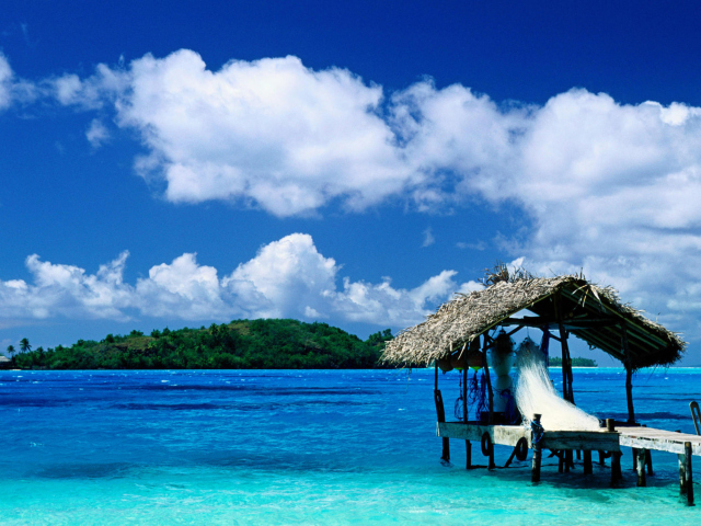 Fondo de pantalla Thatched Hut, Bora Bora, French Polynesia 640x480