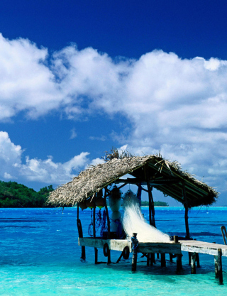 Thatched Hut, Bora Bora, French Polynesia papel de parede para celular para 132x176
