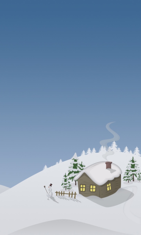 Winter House Drawing wallpaper 480x800
