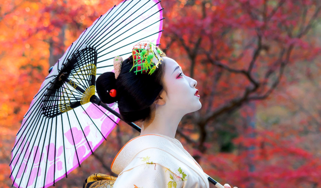 Screenshot №1 pro téma Japanese Girl with Umbrella 1024x600