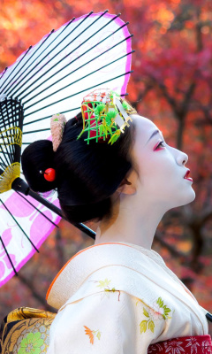 Japanese Girl with Umbrella wallpaper 240x400