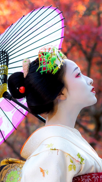 Japanese Girl with Umbrella wallpaper 360x640