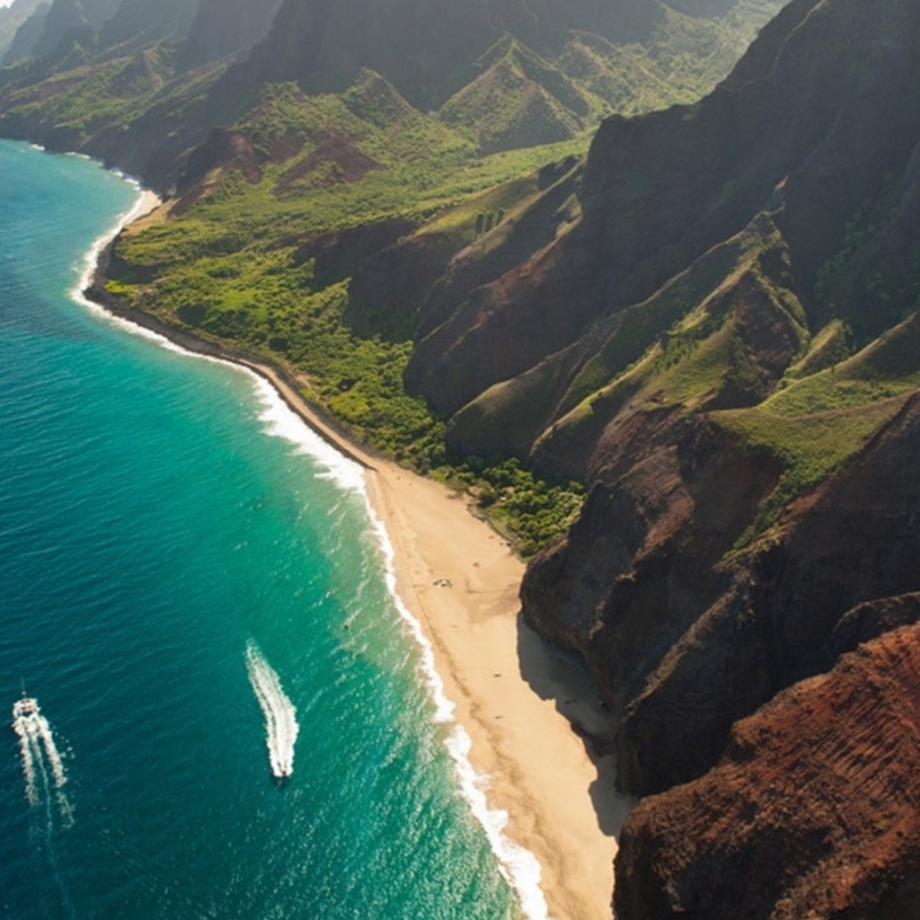 Cliffs Ocean Kauai Beach Hawai wallpaper 1024x1024