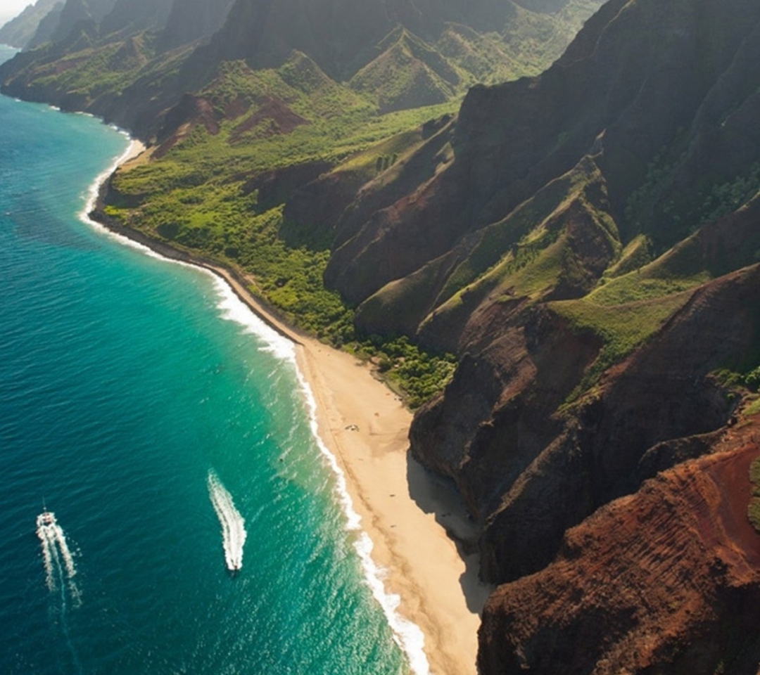 Cliffs Ocean Kauai Beach Hawai screenshot #1 1080x960