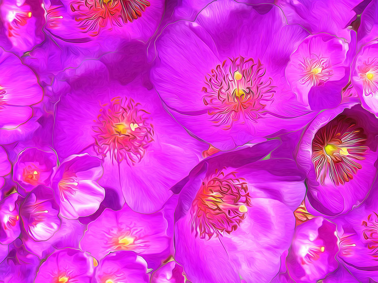 Screenshot №1 pro téma Drawn Purple Flowers 1280x960