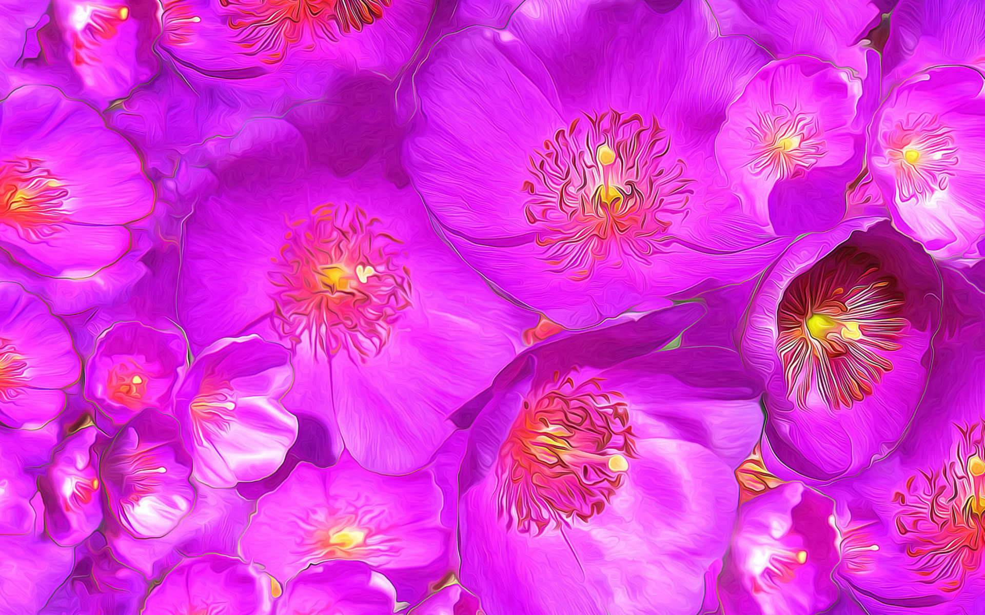 Screenshot №1 pro téma Drawn Purple Flowers 1920x1200