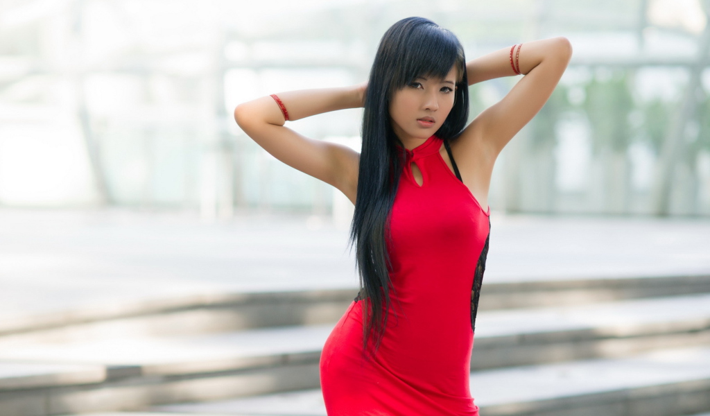 Screenshot №1 pro téma Asian Girl In Red Dress 1024x600