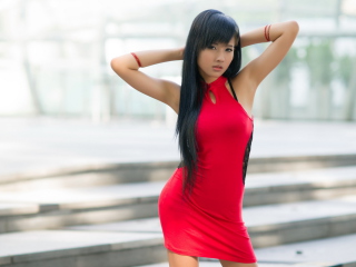 Fondo de pantalla Asian Girl In Red Dress 320x240
