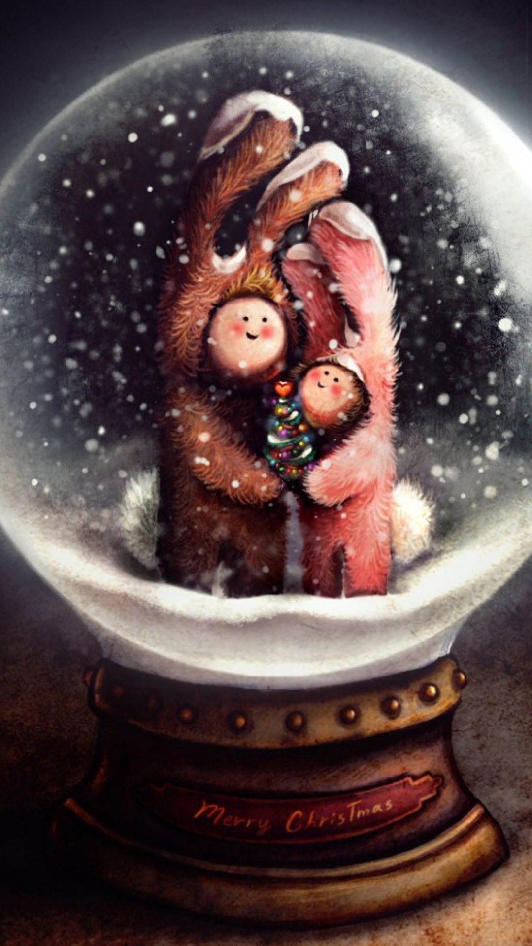 Christmas Bunnies In Snow Ball wallpaper 1080x1920