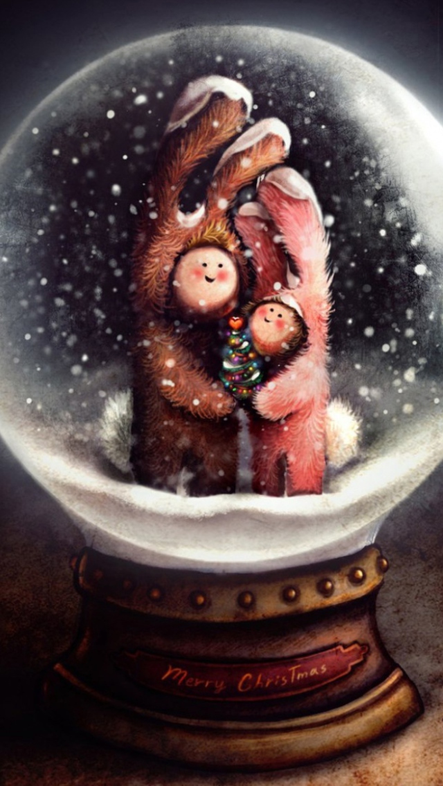 Screenshot №1 pro téma Christmas Bunnies In Snow Ball 640x1136