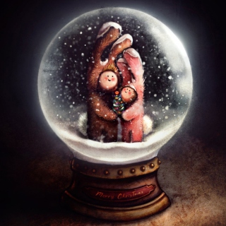 Kostenloses Christmas Bunnies In Snow Ball Wallpaper für iPad mini 2