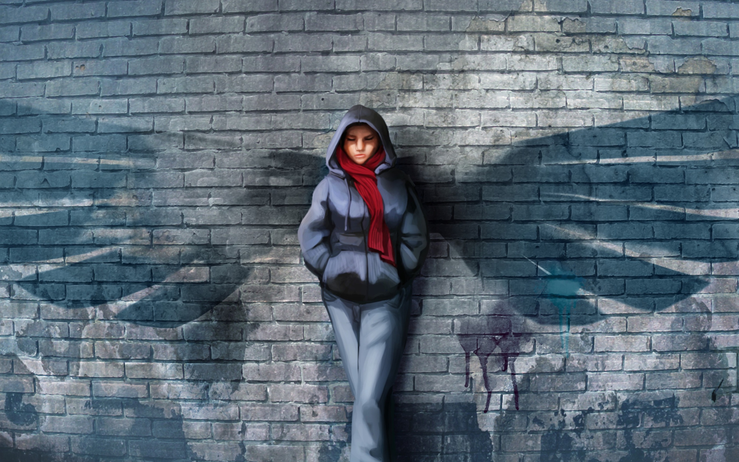 Screenshot №1 pro téma Red Scarf And Brick Wall 2560x1600