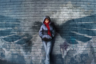 Free Red Scarf And Brick Wall Picture for Android, iPhone and iPad