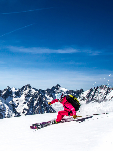 Fondo de pantalla Skiing in Aiguille du Midi 480x640
