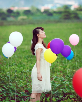 Girl And Colorful Balloons - Obrázkek zdarma pro Nokia C3-01