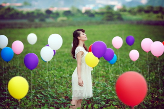 Girl And Colorful Balloons papel de parede para celular 