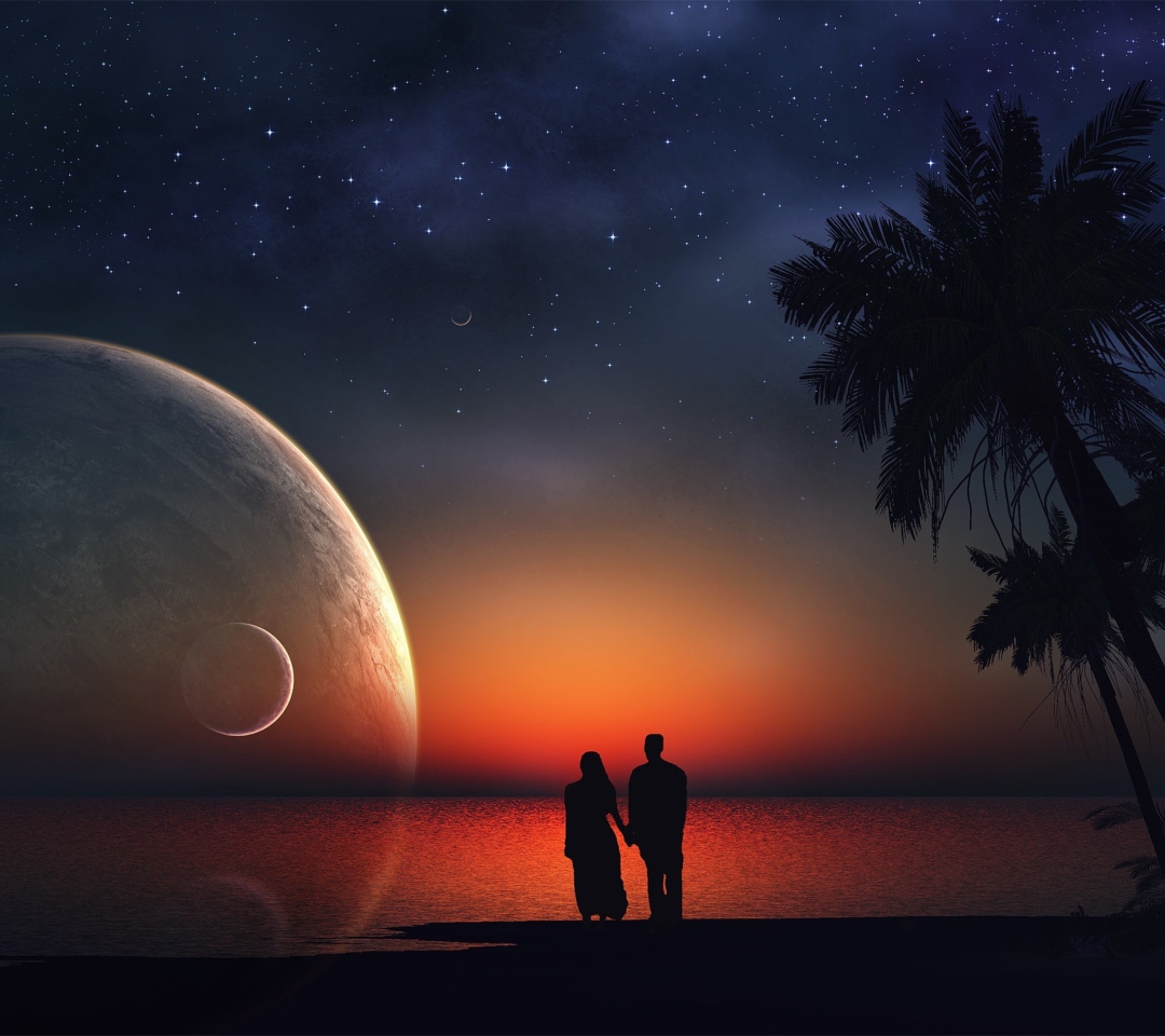 Fondo de pantalla Night Romance At Beach 1080x960