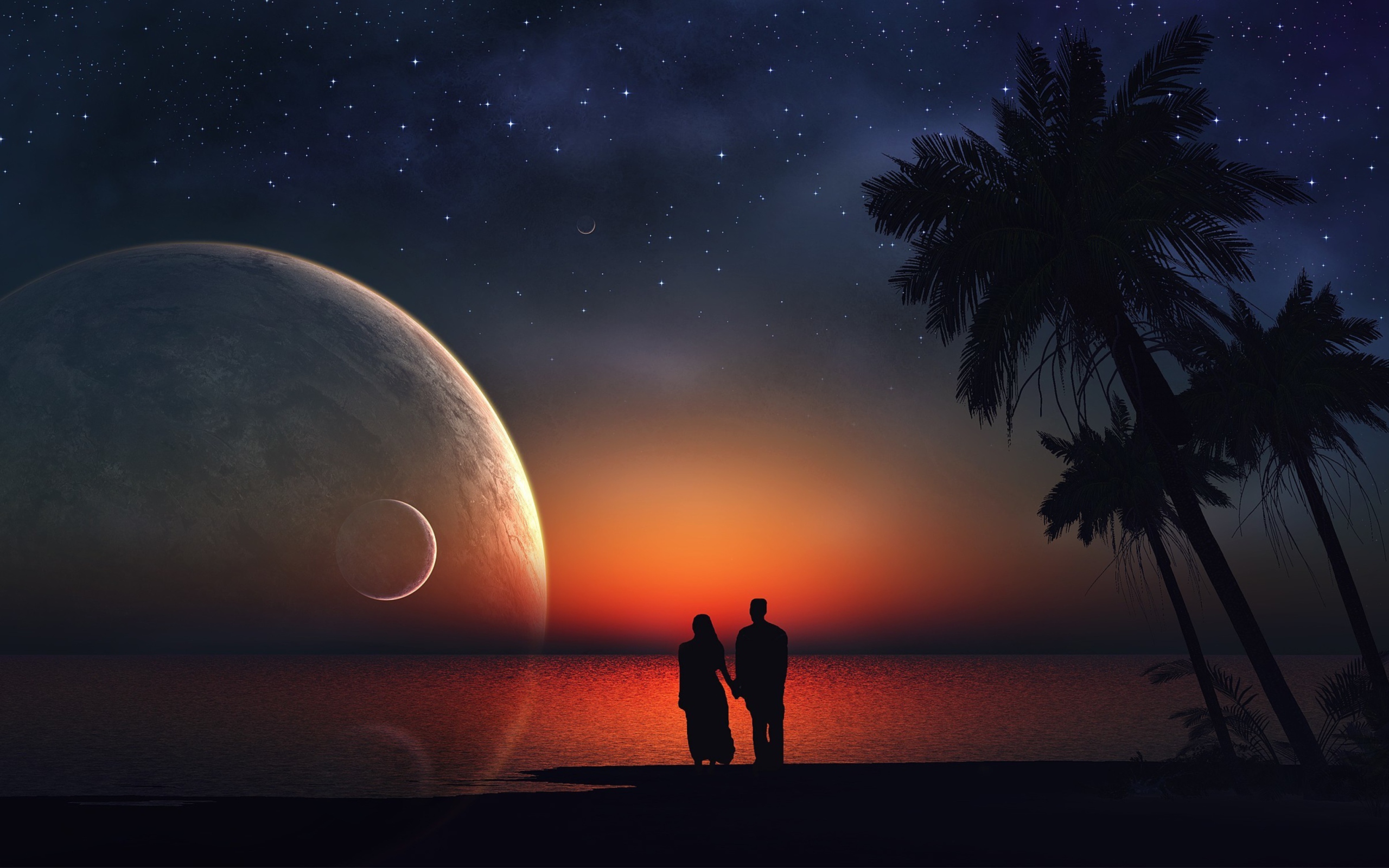 Screenshot №1 pro téma Night Romance At Beach 2560x1600