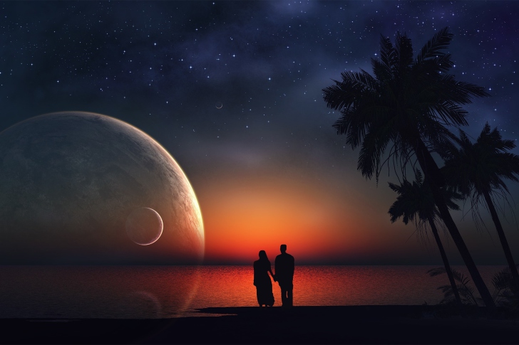 Night Romance At Beach wallpaper