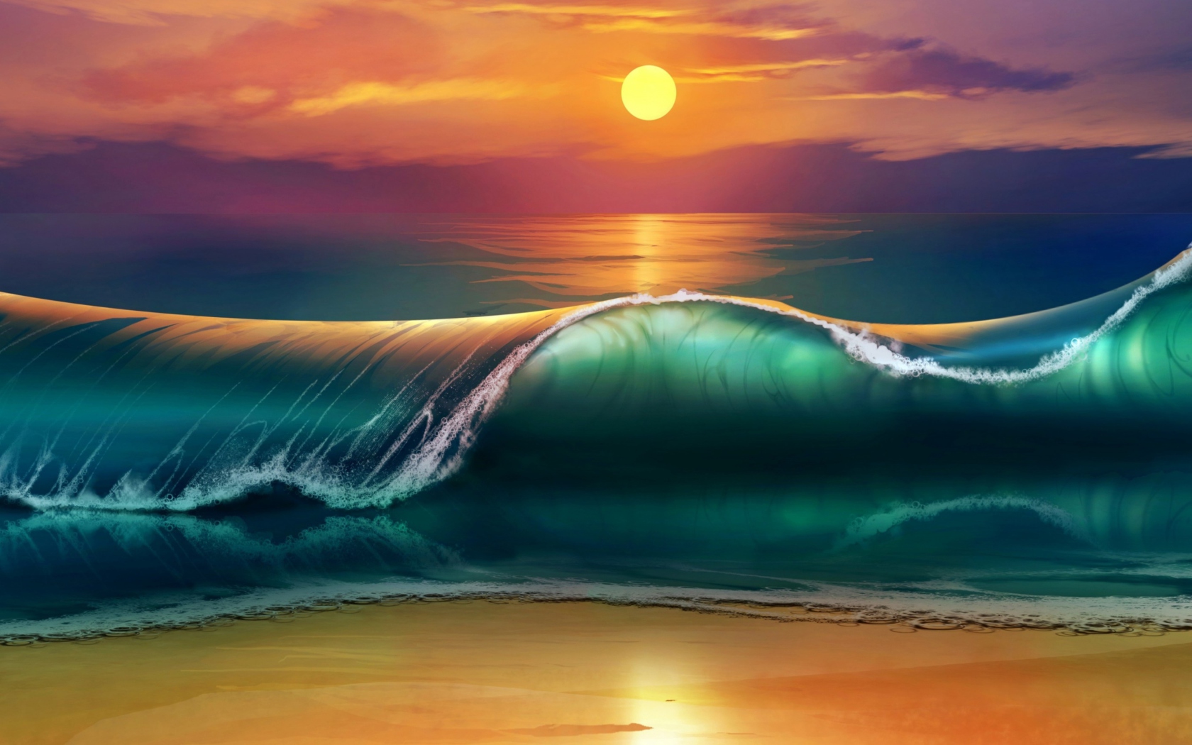 Sfondi Sunset Over Ocean Waves Painting 1680x1050