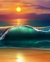 Screenshot №1 pro téma Sunset Over Ocean Waves Painting 176x220