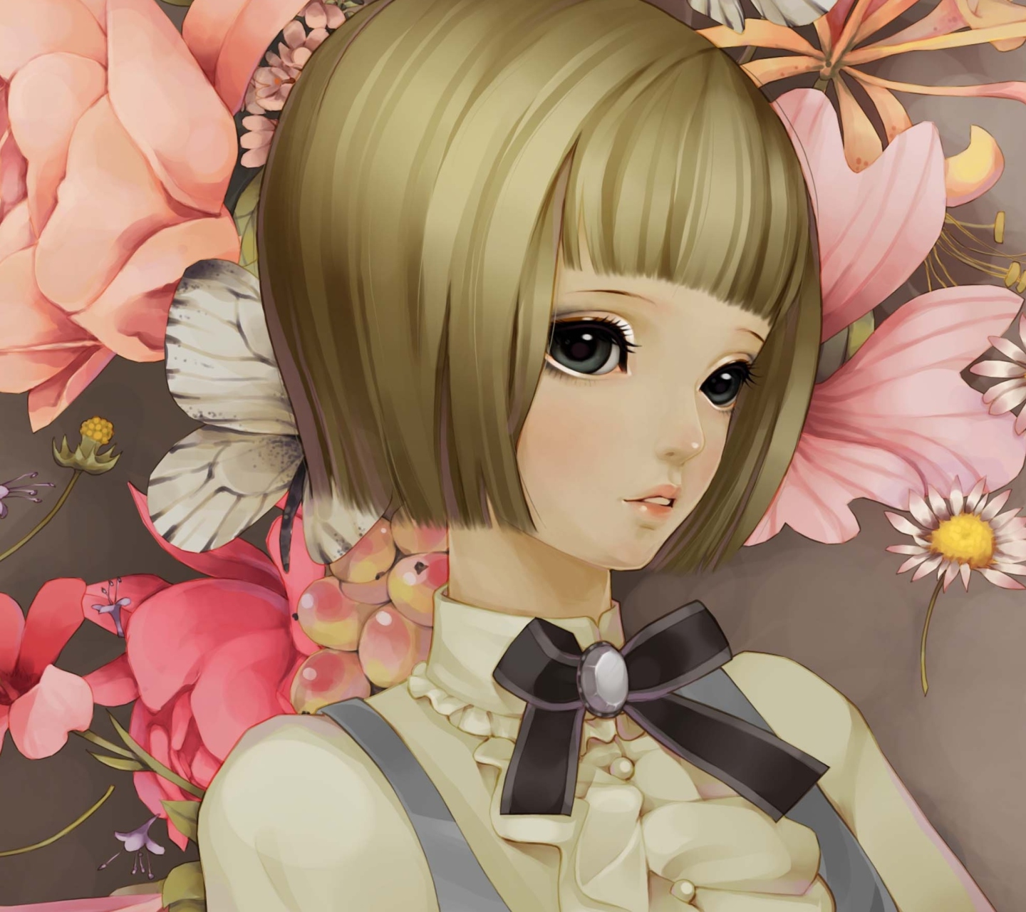 Screenshot №1 pro téma Anime Style Girl And Pink Flowers 1440x1280