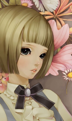 Обои Anime Style Girl And Pink Flowers 240x400