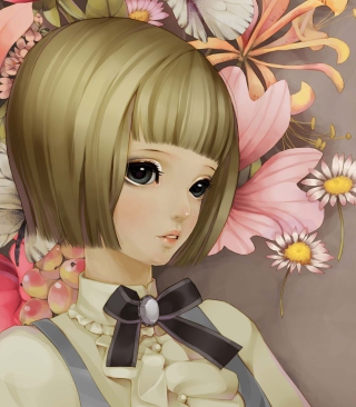 Anime Style Girl And Pink Flowers - Obrázkek zdarma pro 480x640
