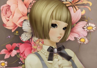 Anime Style Girl And Pink Flowers - Obrázkek zdarma 