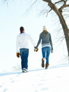Обои Romantic Walk Through The Snow 240x320