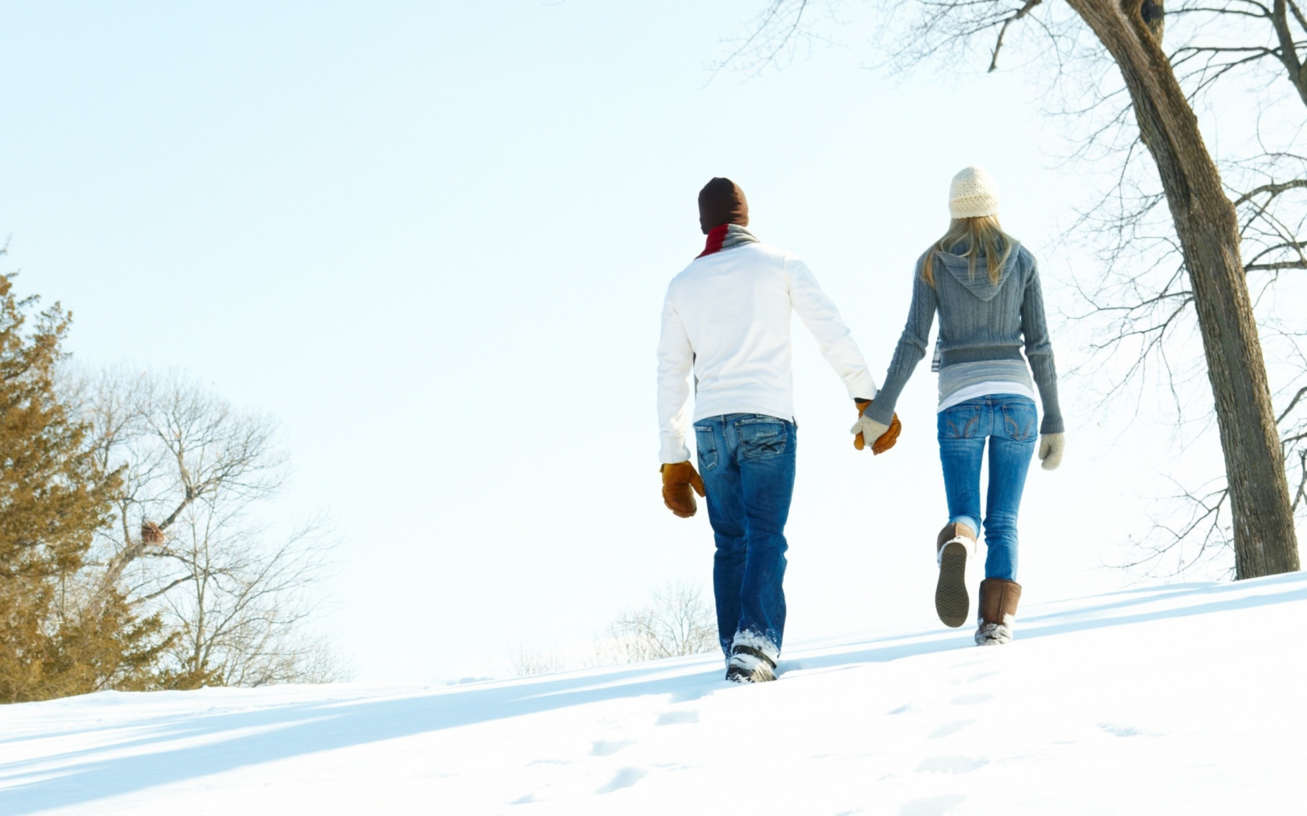 Обои Romantic Walk Through The Snow 2560x1600