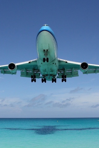 Fondo de pantalla Boeing 747 Maho Beach Saint Martin 320x480