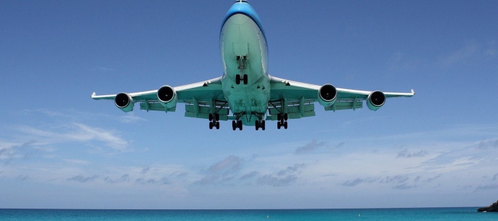 Fondo de pantalla Boeing 747 Maho Beach Saint Martin 720x320