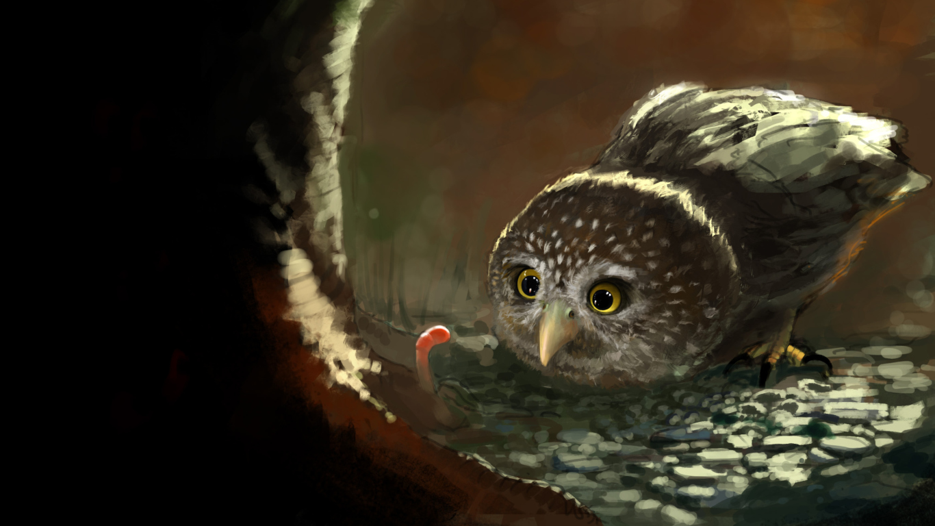 Screenshot №1 pro téma Cute Owl Painting 1366x768