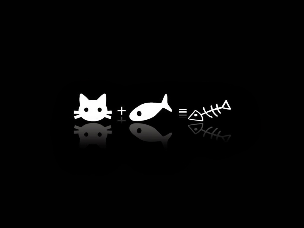 Обои Cat ate fish funny cover 1024x768
