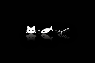 Cat ate fish funny cover Wallpaper for Android, iPhone and iPad