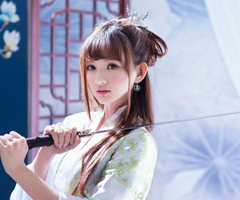 Обои Samurai Girl with Katana 480x400