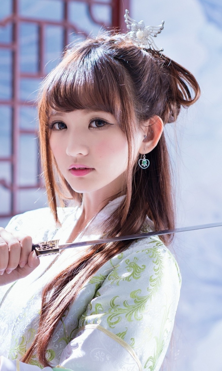 Samurai Girl with Katana wallpaper 768x1280