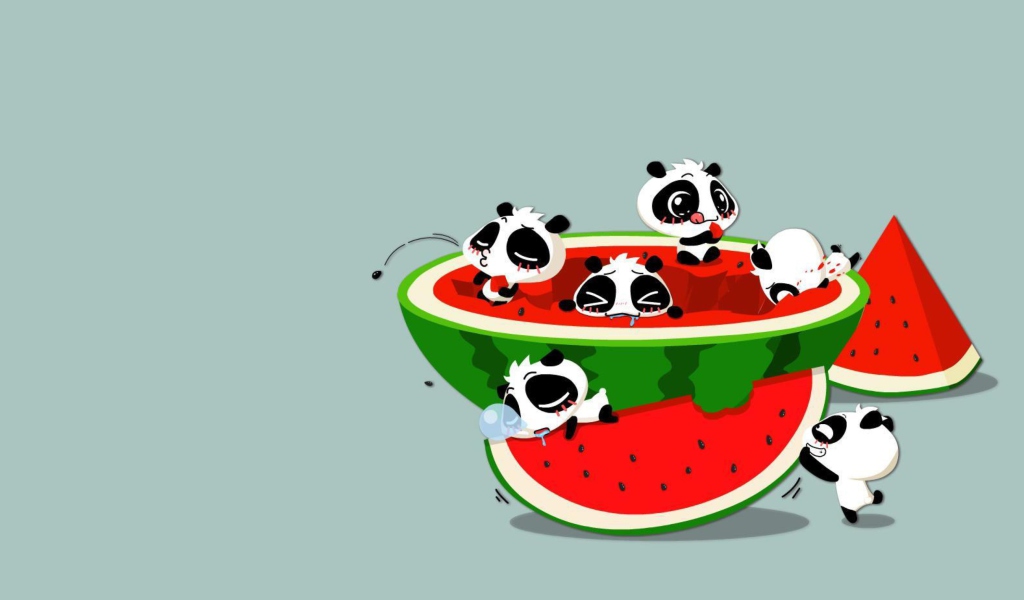 Das Panda And Watermelon Wallpaper 1024x600