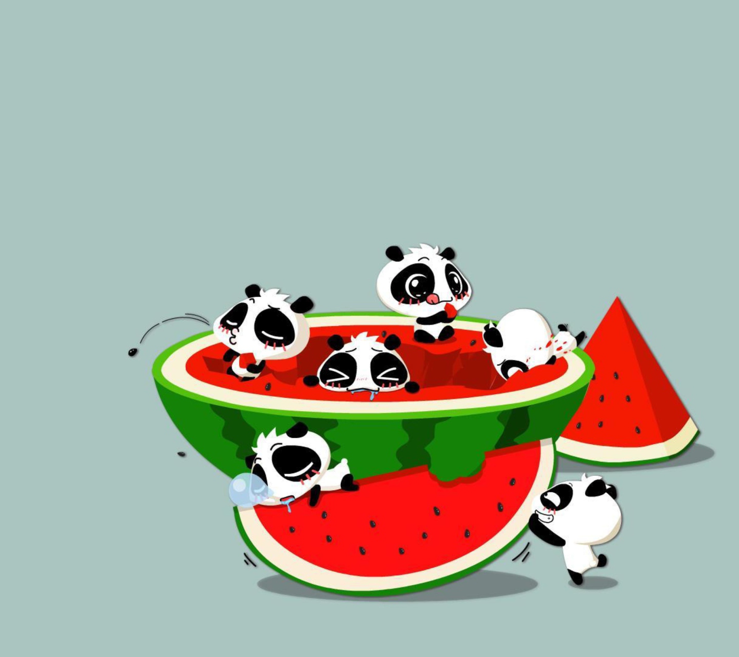 Fondo de pantalla Panda And Watermelon 1440x1280