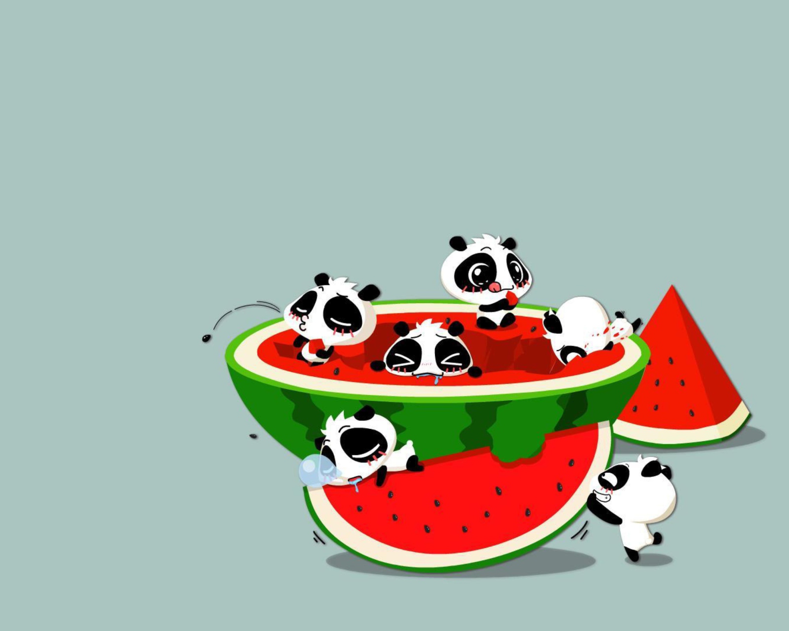Fondo de pantalla Panda And Watermelon 1600x1280