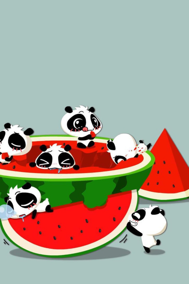 Das Panda And Watermelon Wallpaper 640x960