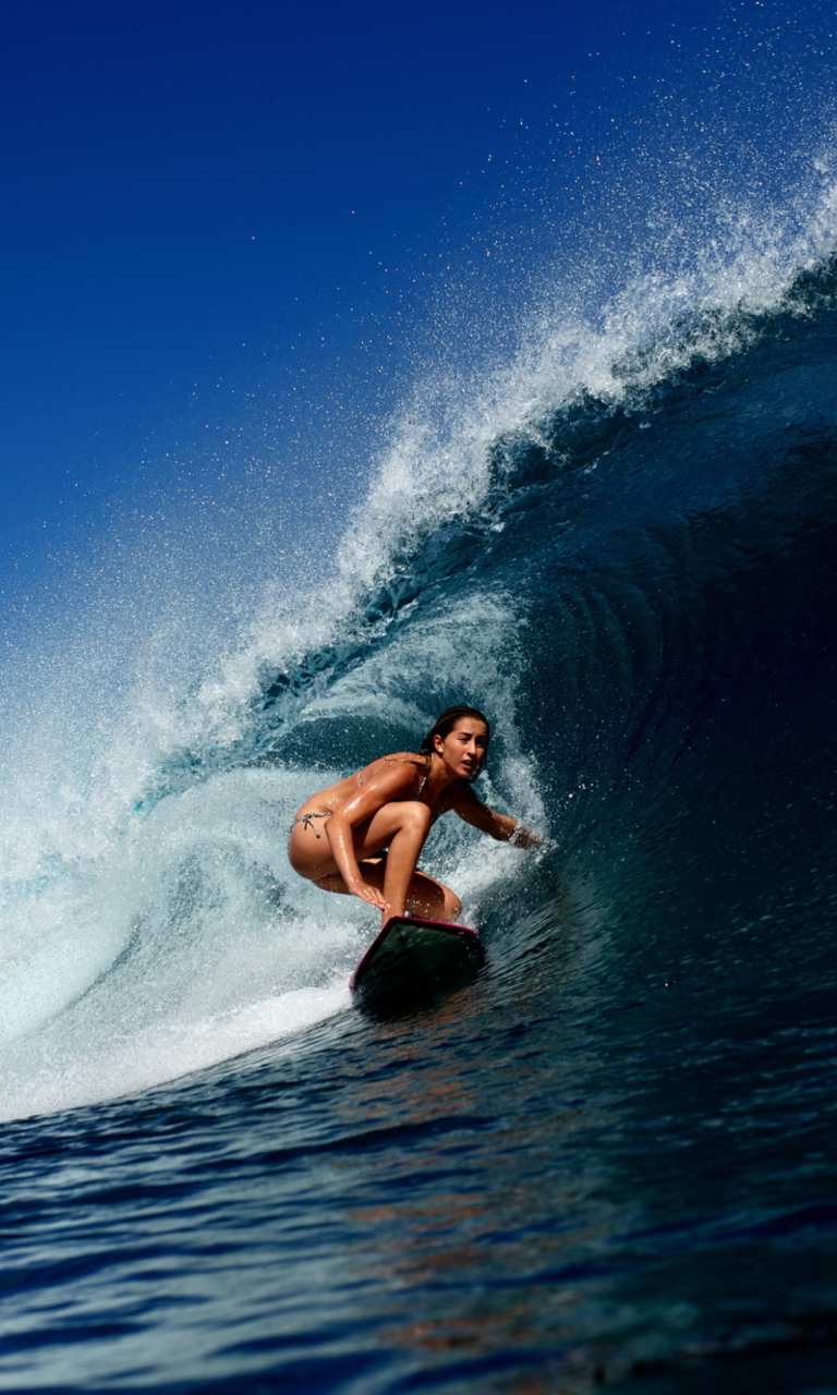 Big Wave Surfing Girl wallpaper 768x1280