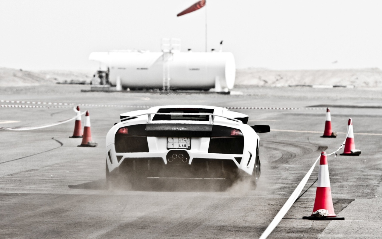 Sfondi White Lamborghini Murcielago On Track 1280x800